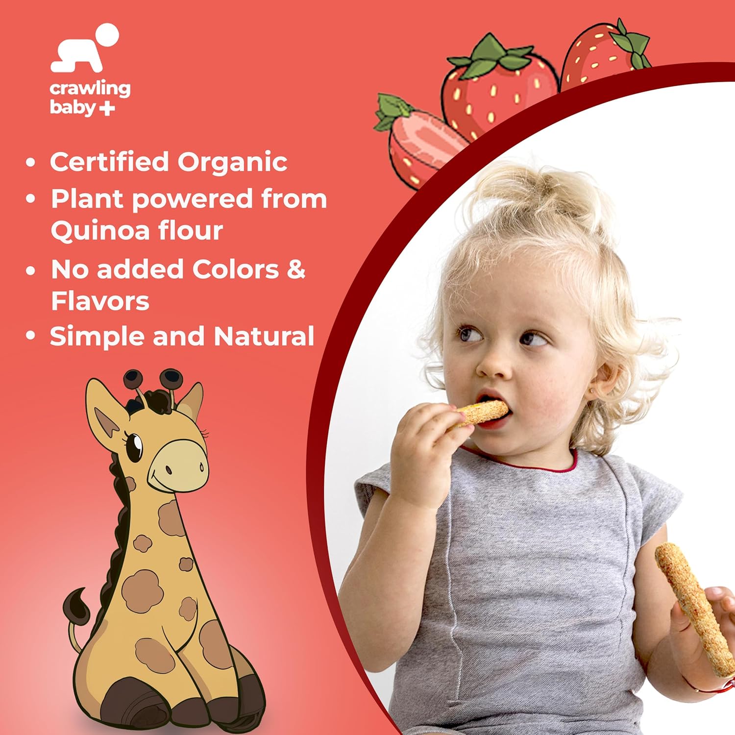 Awsum Snacks - Happy Healthy Baby Food - Snack For Babies - Natural Vegan Kosher Gluten Free - Natural Plant Based Puffs - Non-Allergy - Individual Bag 2 Sticks (Strawberry, 12 Bags)