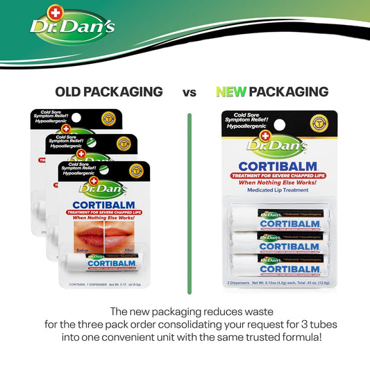 Dr. Dan'S Cortibalm -3 Pack -For Dry Cracked Lips - Healing Lip Balm For Severely Chapped Lips- Designed For Men, Women And Children