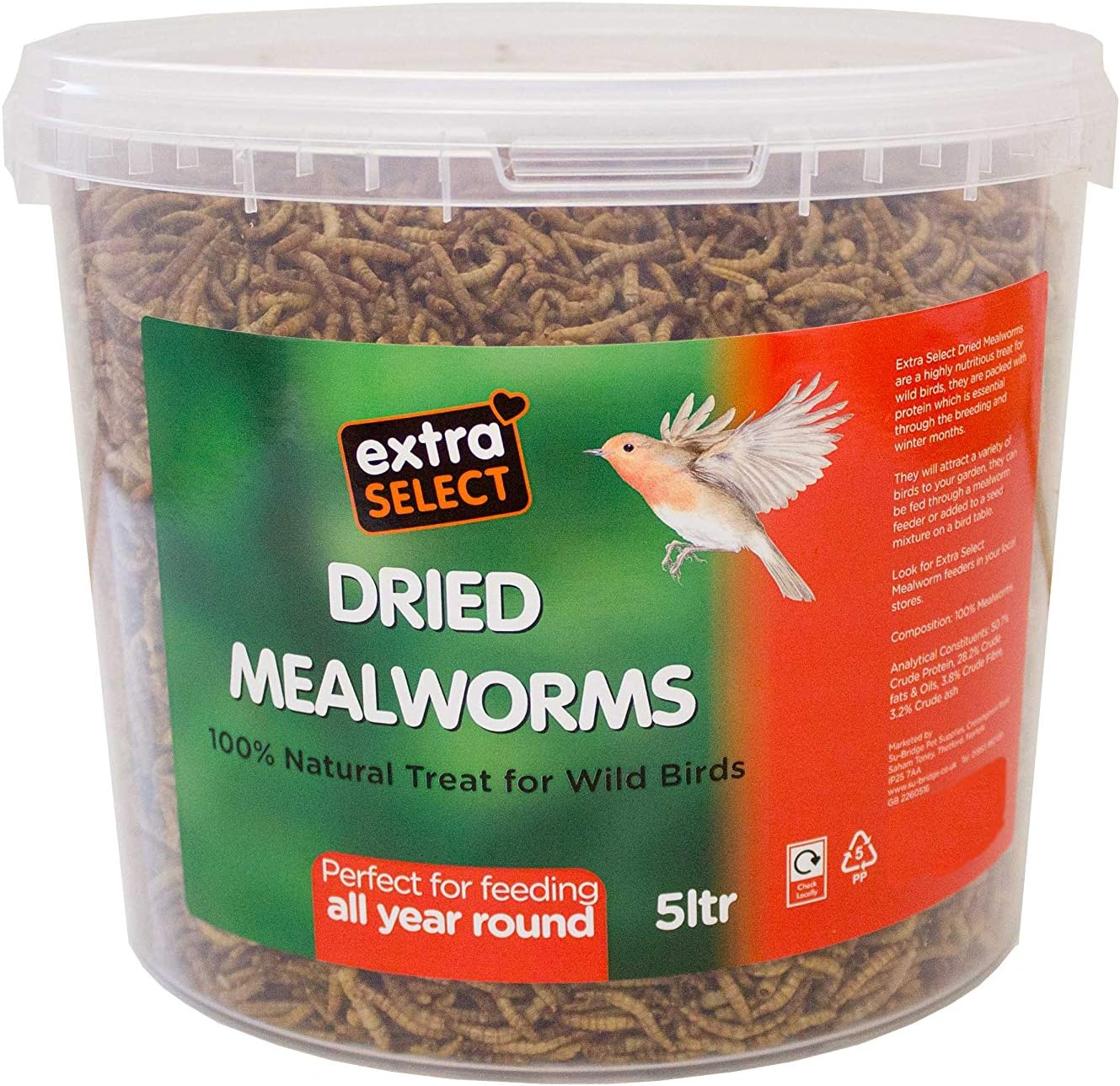 Extra Select Dried Mealworms Wild Bird Feed Treat, 5 Litre?08MW5L