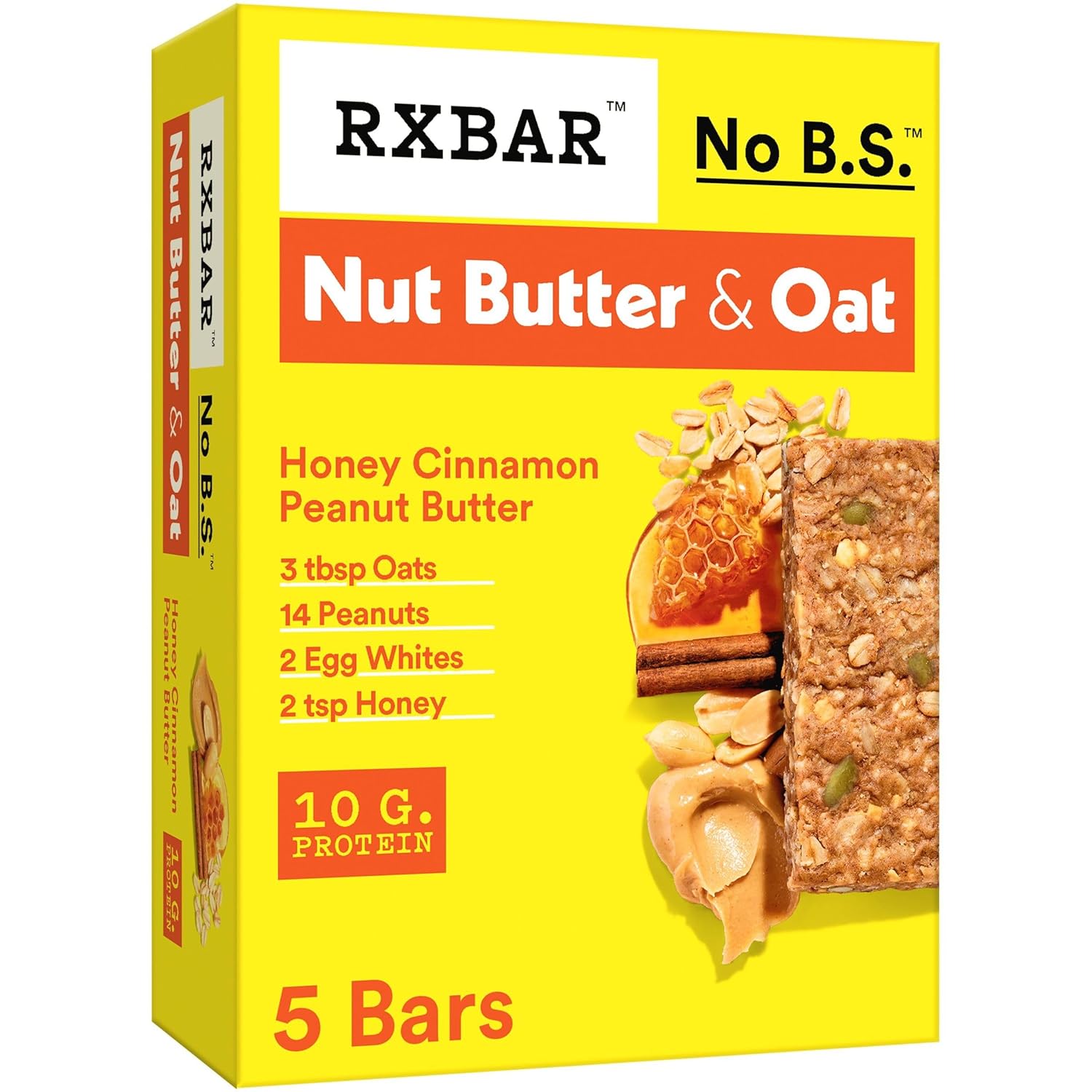 Rxbar Nut Butter And Oat Protein Bars, Protein Snacks, Snack Bars, Honey Cinnamon Peanut Butter, 9.7Oz Box (5 Bars)