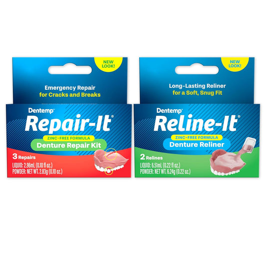 Dentemp Repair-It Denture Repair Kit & Reline-It Denture Reliner - Denture Kit (Multi-Pack) - Refit And Tighten Dentures For Both Upper & Lower Denture - Repair Broken Dentures & Loose Teeth