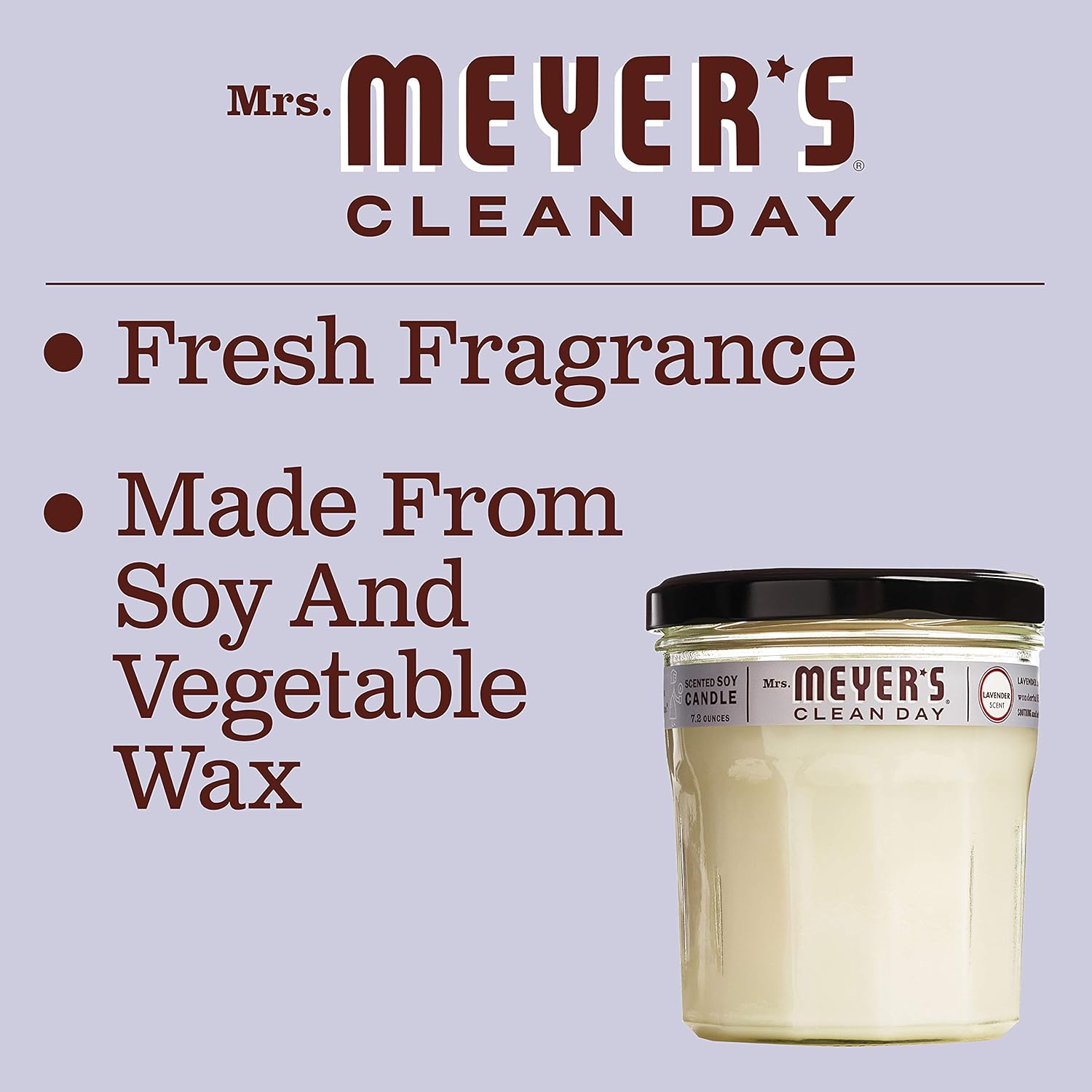 MRS. MEYER'S CLEAN DAY Scented Soy Aromatherapy Candle, 35 Hour Burn Time, Made with Soy Wax, Lavender, 7.2 oz- Pack of 2 : Health & Household