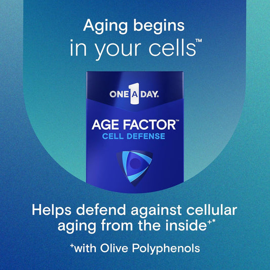 One A Day Age Factor Cell Defense-Cell Health Supplement To Support Healthy Aging Journey, Cell Health Support For Adults, With Olive Polyphenols, Resveratrol, Vitamin B3 (Niacinamide), 30 Softgels