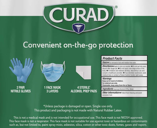 Curad Prepped Kit Essential Ppe Pack, Includes 2 Pairs Of Gloves, 1 Face Mask, 4 Alcohol Prep Pads