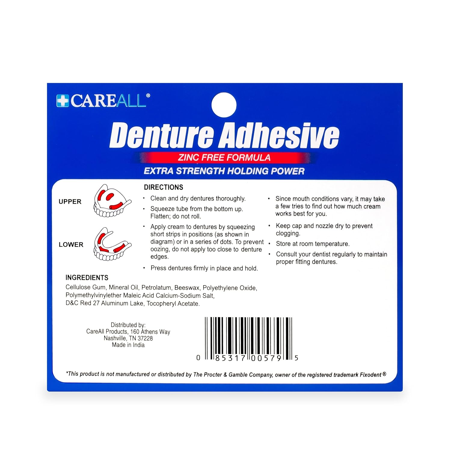 CareAll Denture Adhesive 0.85 oz. (Pack of 6), Zinc Free Formulation, Original Maximum Hold, Contains Natural Ingredients. Travel Size Bulk Value Pack : Health & Household