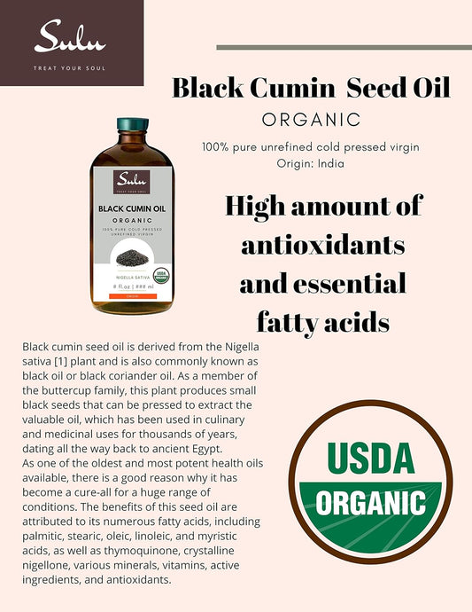 Sulu Organics 100% Pure Organic Extra Virgin Unrefined Black Cumin Oil (4 Oz)