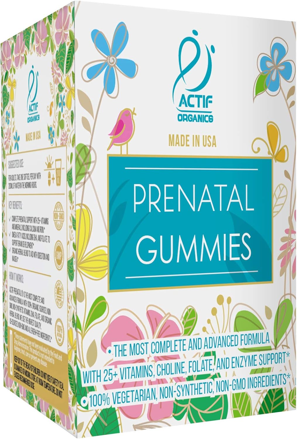 Actif Prenatal Gummies with 25+ Organic Vitamins and Organic Herbal Blend - Non-GMO, 100% Vegetarian, 90 Count, Made in USA : Health & Household