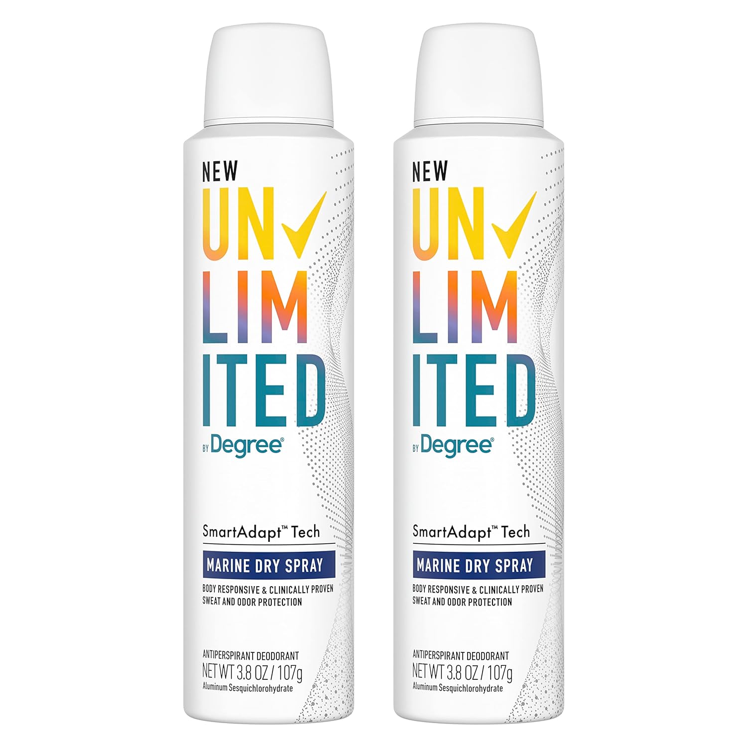 Degree Unlimited Antiperspirant Deodorant Dry Spray Marine 2 Count Long-Lasting Sweat & Odor Protection with Antiperspirant Technology SmartAdapt Tech 3.8 oz