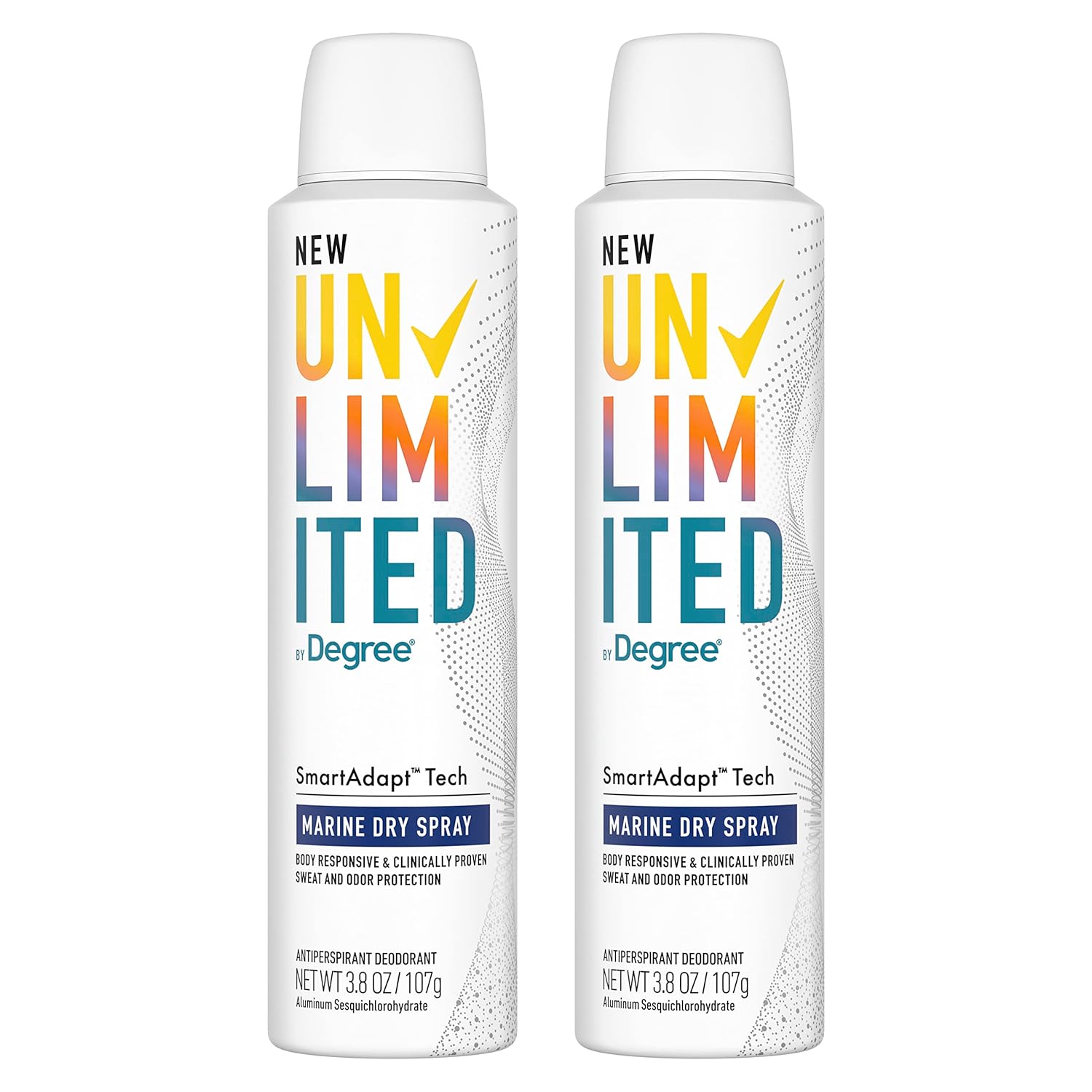 Degree Unlimited Antiperspirant Deodorant Dry Spray Marine 2 Count Long-Lasting Sweat & Odor Protection With Antiperspirant Technology Smartadapt Tech 3.8 Oz