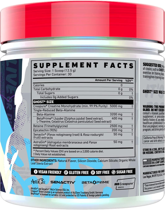 Ghost Size Muscle Builder Dietary Supplement - Natty, 30 Servings - Muscle Growth And Strength Building Supplements For Men & Women - Creatine, Betaine & Beta-Alanine - Free Of Sugar & Gluten, Vegan