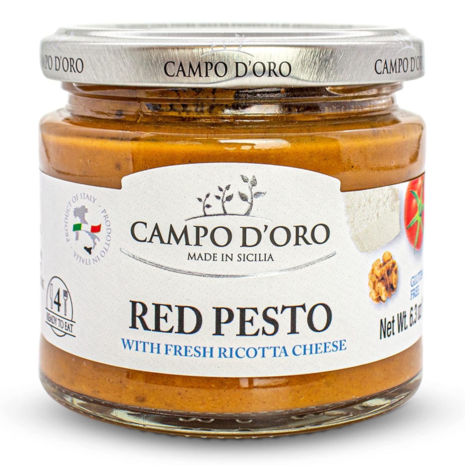 Red Pesto Sauce 6.35 Oz, Sundried Tomato Pesto, Italian Tomato Sauce With Fresh Ricotta Cheese. Italian Pasta Sauce & Sicilian Pesto Sauce. Italian Food 100% Made In Italy, By Campo D'Oro