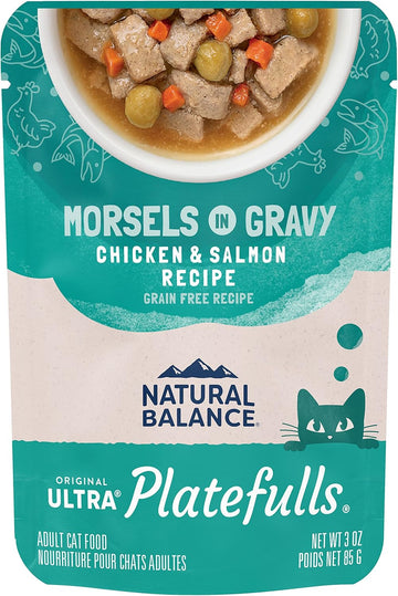 Natural Balance Original Ultra Platefulls Adult Grain-Free Wet Cat Food, Chicken & Salmon Recipe, 3 Ounce Pouch (Pack Of 24)