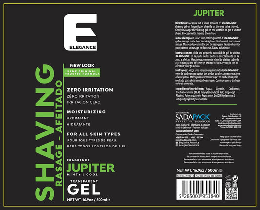 E Elegance Barber Accessories - Transparent Shaving Gel For Men Or Women, Minty/Cool Jupiter Fragrance - The Ultimate Shaving Solution For A Smooth, Irritation-Free Experience, 16.9 Oz