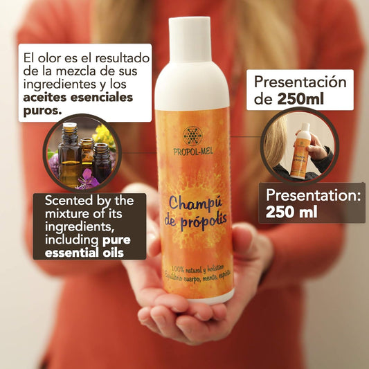 Propol-Mel - Natural Propolis Shampoo 250 Ml | Neutral Ph | Regenerative And Moisturizing Care | Bio Certified | Made In Spain | Softens, Adds Shine And Volume | Protects The Scalp