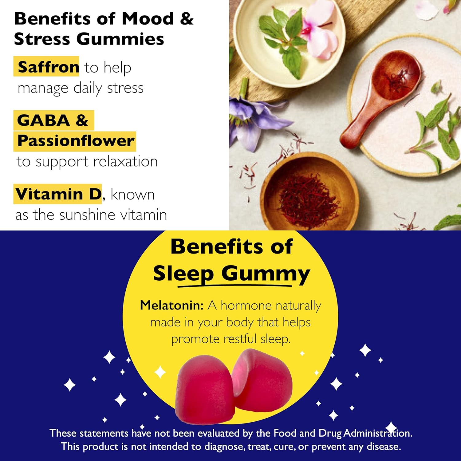 Rescue Bach Plus Sleep Gummies With 5Mg Melatonin/Dose [And] Bach Plus Mood & Stress Support Gummies With Key Nutrients And Botanicals - 2Pk Dietary Supplements, 60Ct Each : Health & Household