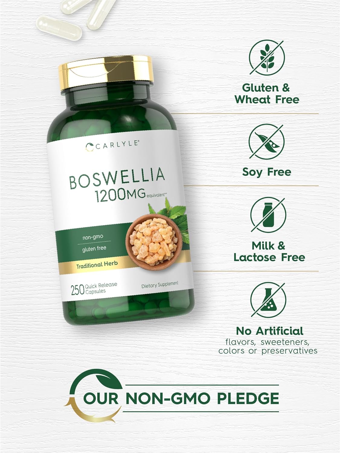 Carlyle Boswellia Extract Capsules 1200mg | 250 Count | Boswellia Serrata Complex with Black Pepper Extract | Non-GMO, Gluten Free : Health & Household