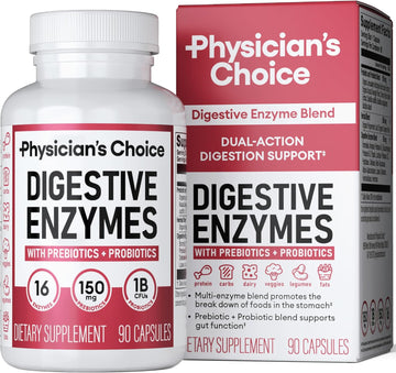 Physician'S Choice Digestive Enzymes - Multi Enzymes, Organic Prebiotics & Probiotics For Digestive Health & Gut Health - For Meal Time Discomfort Relief & Bloating - Dual Action Approach - 90 Ct