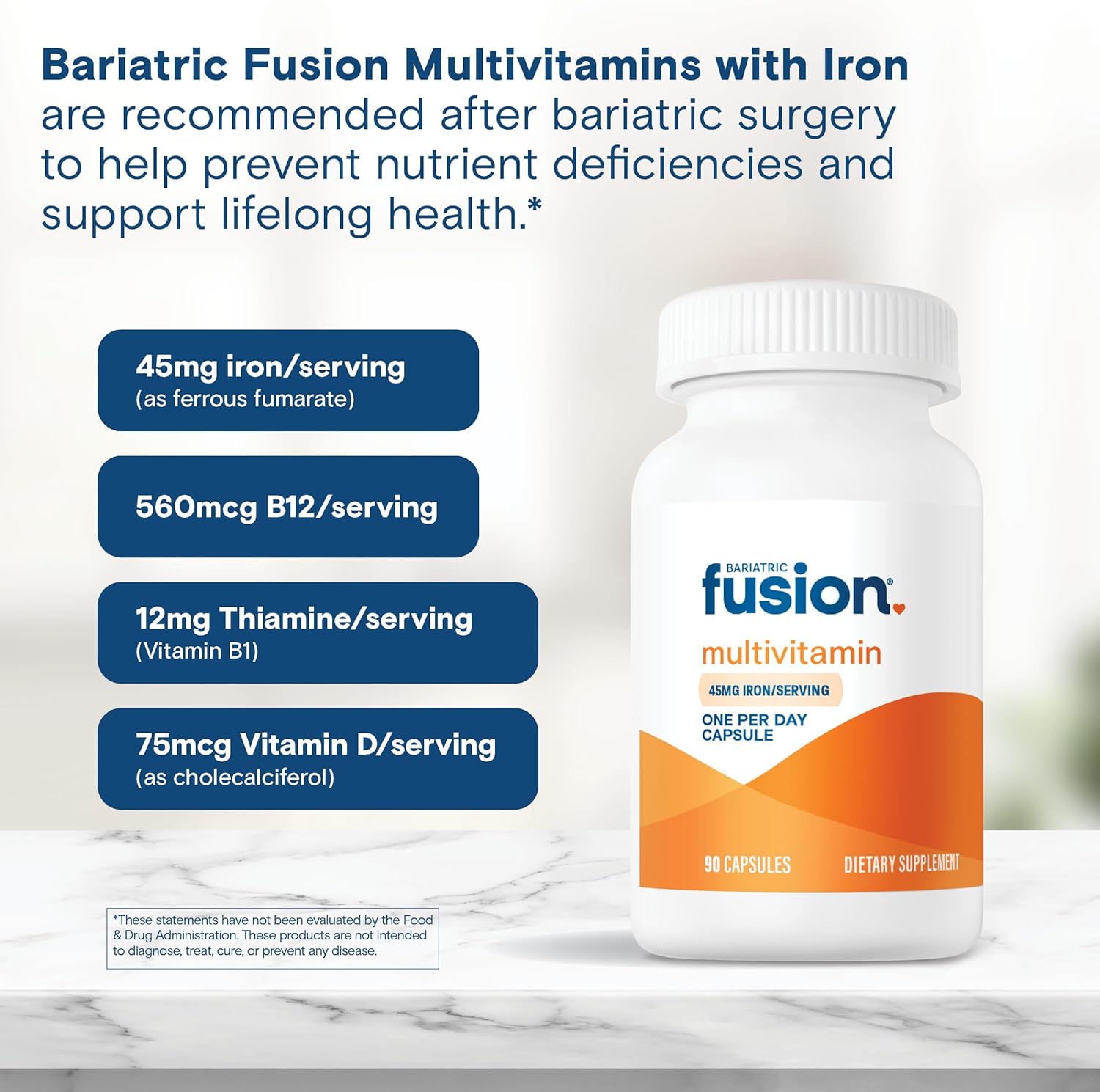 Bariatric Fusion One Per Day Bariatric Multivitamin With Iron | Easy To Swallow Capsule | Vitamin For Bariatric Surgery Patients | Gastric Bypass And Sleeve Gastrectomy | 90 Count | 3 Month Supply : Health & Household