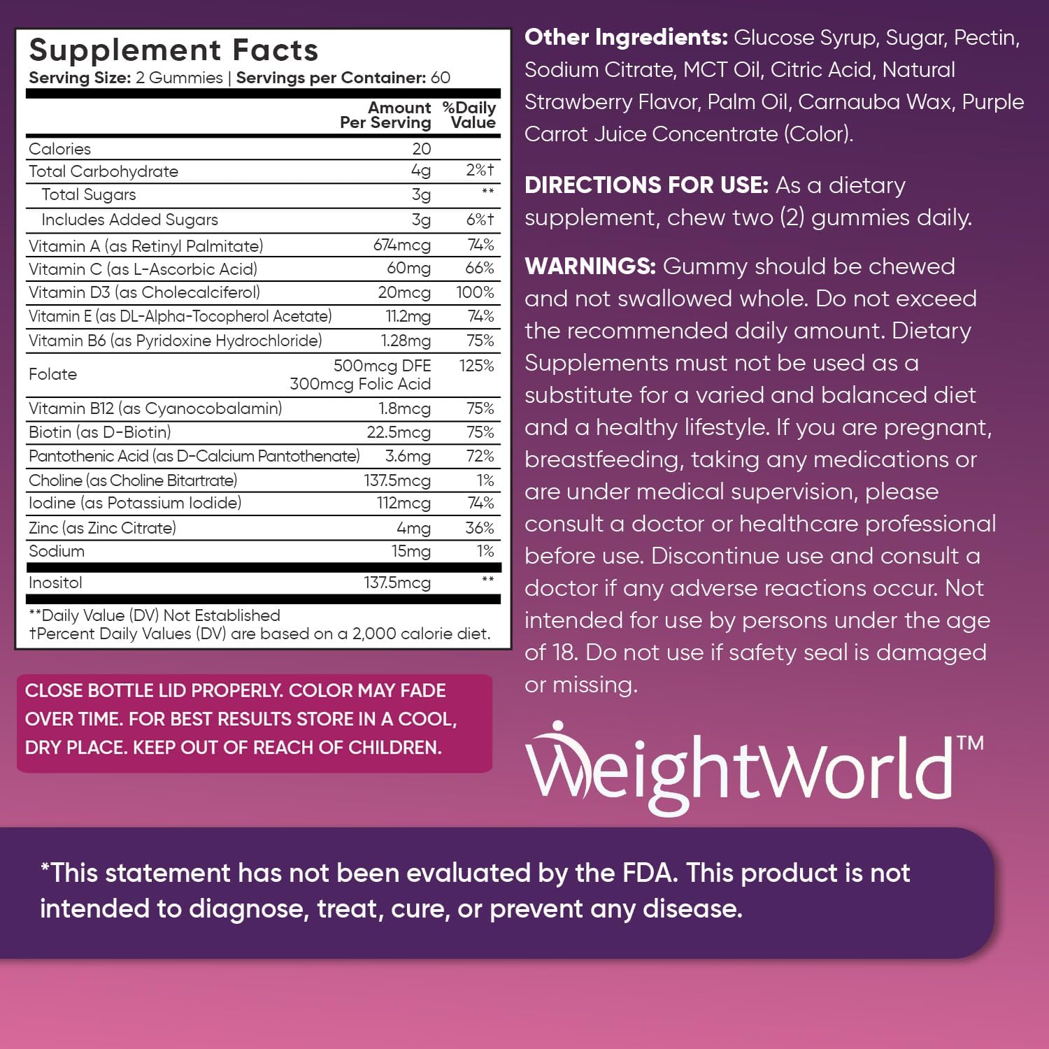Weightworld Adult Multivitamin Gummies - 120 Men'S Gummy Multivitamins With Nutrients For Daily Well-Being - Vegetarian Women'S Gummy Vitamin (2-Month Supply) - Non-Gmo, Lactose-Free & Gluten-Free : Health & Household
