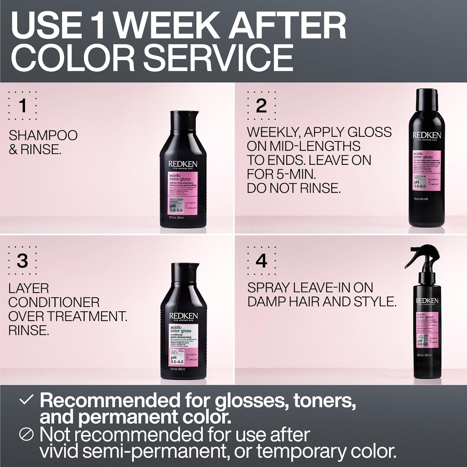 Redken Acidic Color Gloss Heat Protection Leave-In Treatment Spray For Color-Treated Hair | With Heat Protection Up To 450 Degrees | Conditions and Adds Shine : Beauty & Personal Care