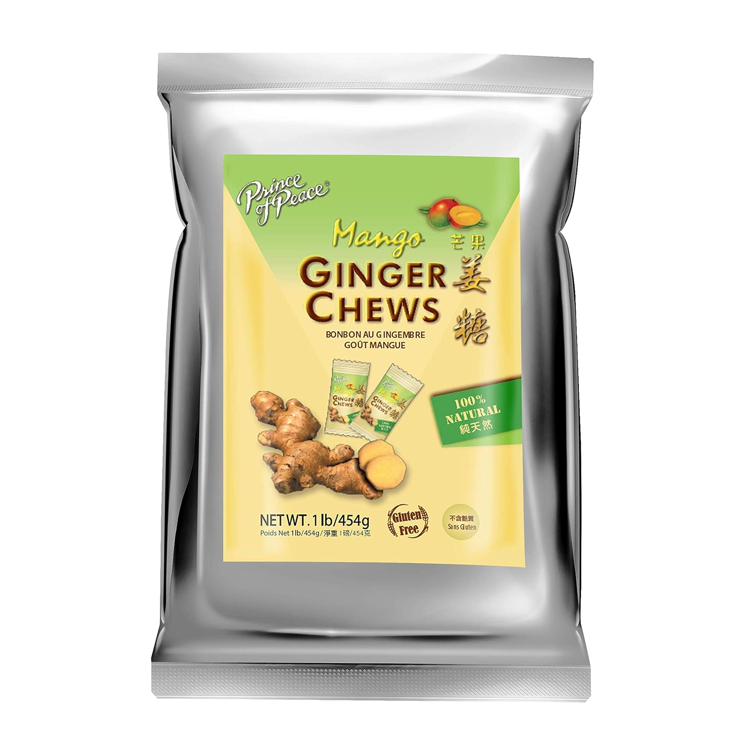 Prince Of Peace Ginger Chews With Mango, 1 Lb. – Candied Ginger – Mango Candy – Mango Ginger Chews – Natural Candy