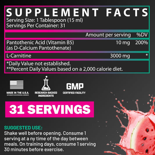 Nutrex Research Liquid Carnitine 3000 | Premium Liquid Carnitine, Stimulant Free (Strawberry Watermelon)