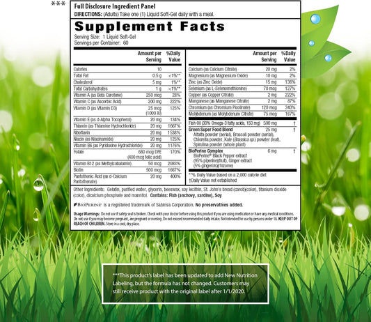 Irwin Naturals Only One Liquid-Gel Multi Without Iron - 60 Liquid Soft-Gels, Pack Of 2 - Omega-3 Oils, Antioxidants & Green Super Foods - 120 Total Servings