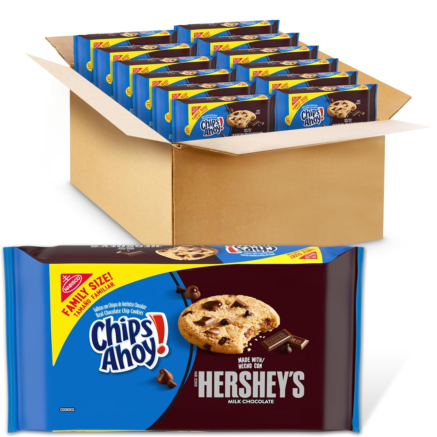 Chips Ahoy! Hershey'S Milk Chocolate Chip Cookies, Family Size, 12 - 14.48 Oz Packs