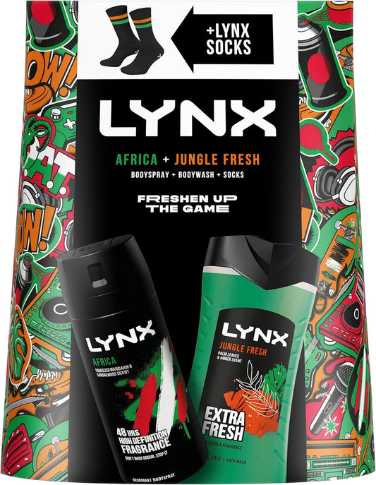 Lynx Mixed Bodyspray & Bodywash + Africa Socks Gift Set