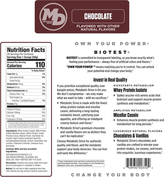 Biotest Metabolic Drive Functional Protein - Whey Isolate/Micellar Casein Blend - Lab-Tested (2Lb, Vanilla)