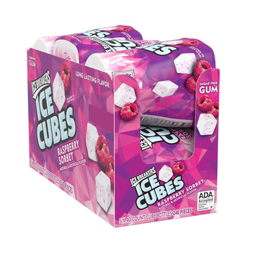 Ice Breakers Ice Cubes Raspberry Sorbet Sugar Free Chewing Gum Bottles, 3.24 Oz (6 Count, 40 Pieces)