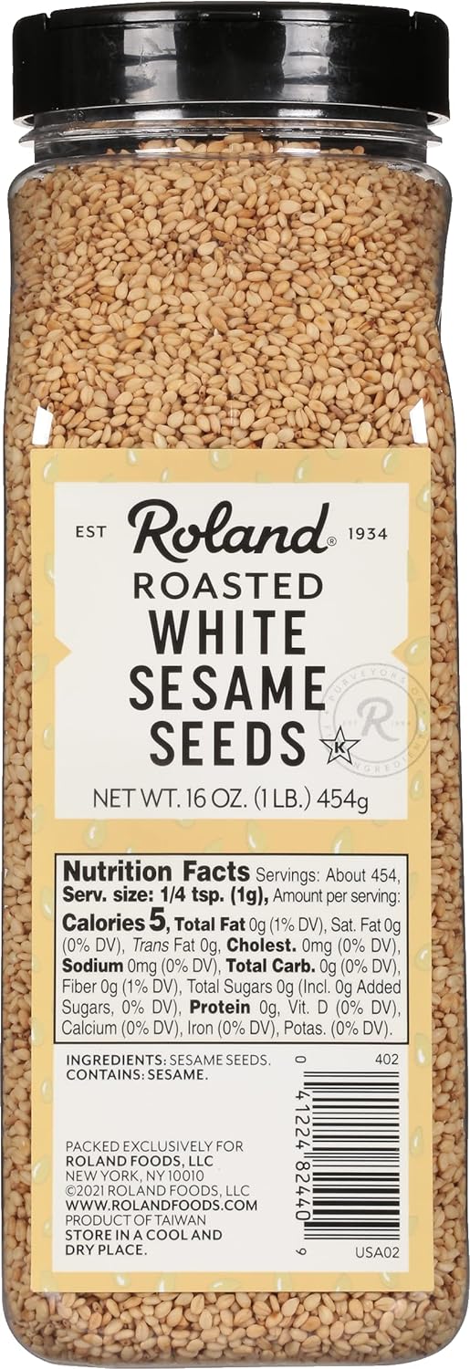 Roland Foods Roasted White Sesame Seeds, Specialty Imported Food, 16-Ounce Bottle