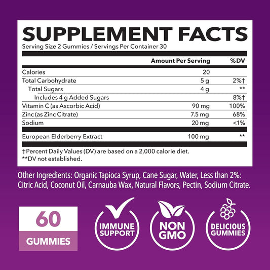 Sambucus Black Elderberry Capsules - Immune Support Supplement For Adults - 400Mg Of Extract Per Serving For Overall Wellness - Vegetarian-Friendly, Non-Gmo, Unflavored - 60 Count, 2 Month Supply