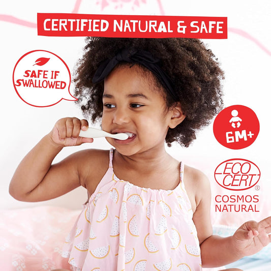 Jack N' Jill Natural Certified Toothpaste - Baby & Toddler Toothpaste, Fluoride-Free, 40% Xylitol, Sugar-Free, Safe For 6 Months And Up, Makes Tooth Brushing Fun, Organic Strawberry Flavour, 1 X 50G