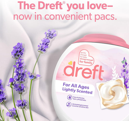 Dreft Laundry Detergent Xl Pacs, Light Scent, Lavender, 45 Count