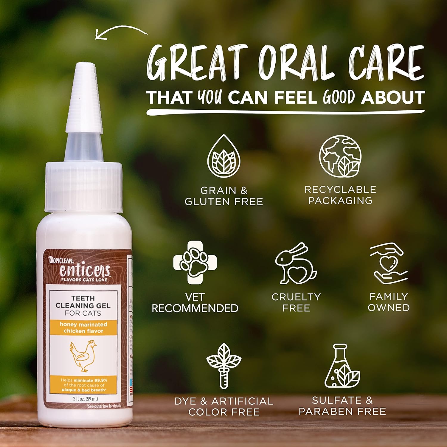 TropiClean Enticers Teeth Cleaning Gel for Cats - Honey Marinated Chicken Flavor, 2oz - Dental Gel - Helps Remove The Source of Bad Breath and Plaque- Flavor Cats Love - No Brushing :Pet Supplies
