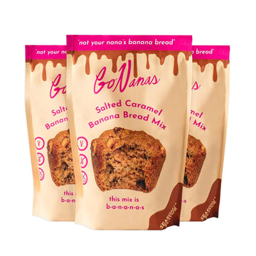 GoNanas Salted Caramel Banana Bread Mix, Vegan, Gluten Free Healthy Snacks. Oat Flour Banana Bread or Banana Muffin Mix. Women Owned, US Ingredients, Dairy Free, Nut Free, Delicious (3 Pack)