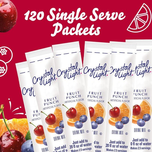 Crystal Light Sugar-Free Fruit Punch On-The-Go Powdered Drink Mix 120 Count, 30 Count (Pack Of 4)