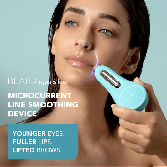 Foreo A Wink 'N' A Smile Bundle - Bear 2 Eyes & Lips Microcurrent Smoothing Device + Foreo Supercharged Eye & Lip Contour Booster Serum 3X3.5Ml - Dark Circles Under Eye Treatment & Lip Plumper Device