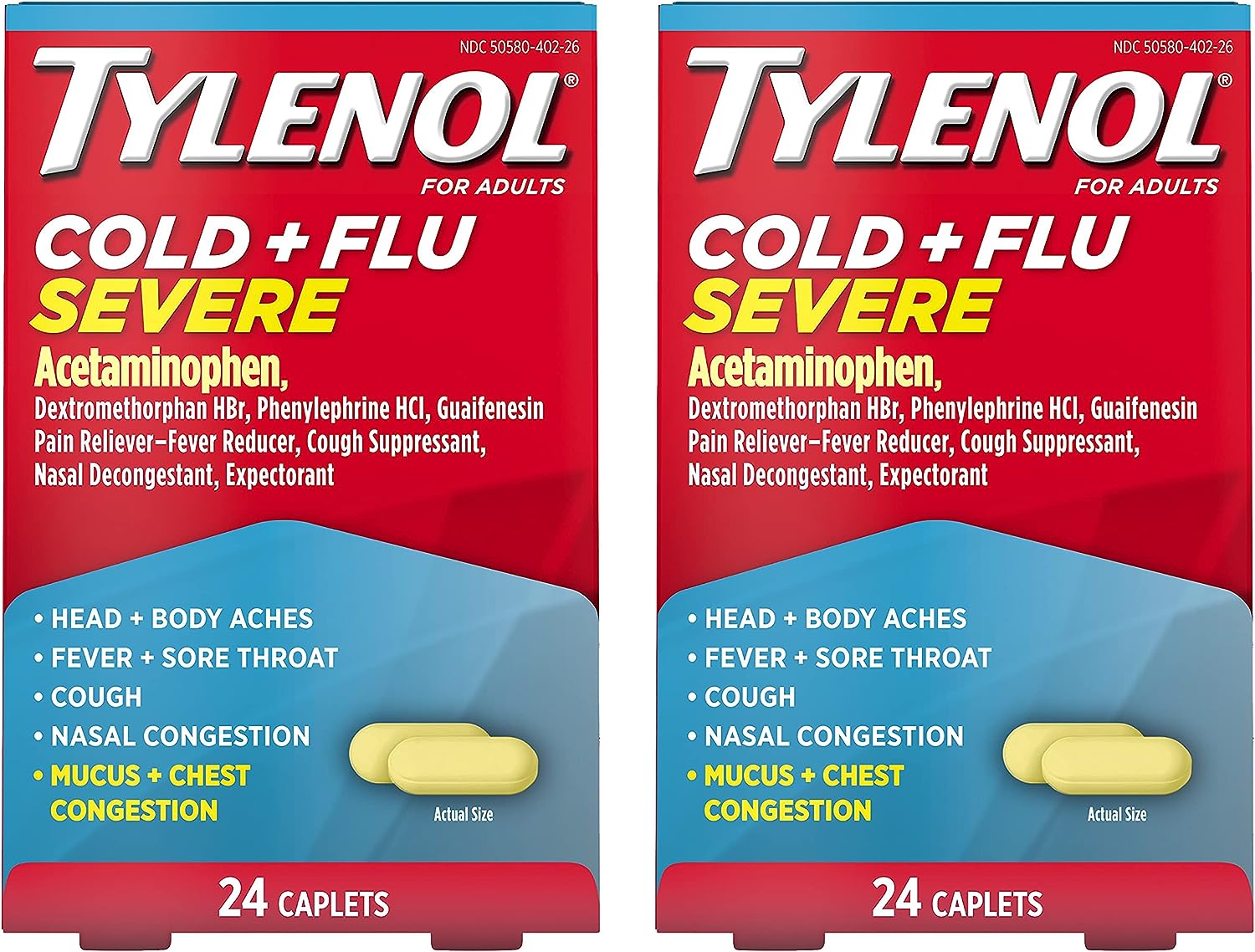 Tylenol Cold + FLU Multi-Action Day Caplets, Pack of 2