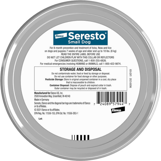 Seresto Small Dog Vet-Recommended Flea & Tick Treatment & Prevention Collar For Dogs Under 18 Lbs. | 8 Months Protection