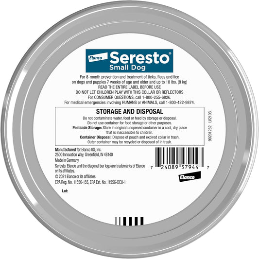 Seresto Small Dog Vet-Recommended Flea & Tick Treatment & Prevention Collar For Dogs Under 18 Lbs. | 2 Pack