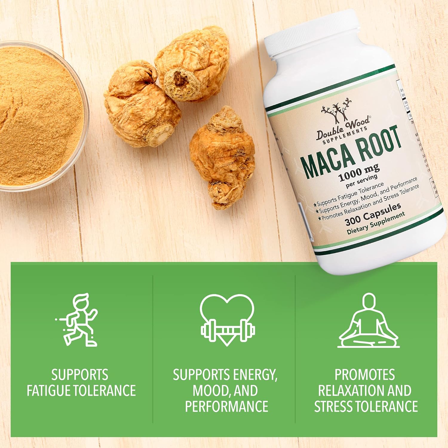 Maca Root Capsules for Women and Men, 300 Count (1,000mg of Black, Red, Yellow Maca Powder per Serving) Grown in Peru (for Energy, Performance, Motivation) by Double Wood : Health & Household