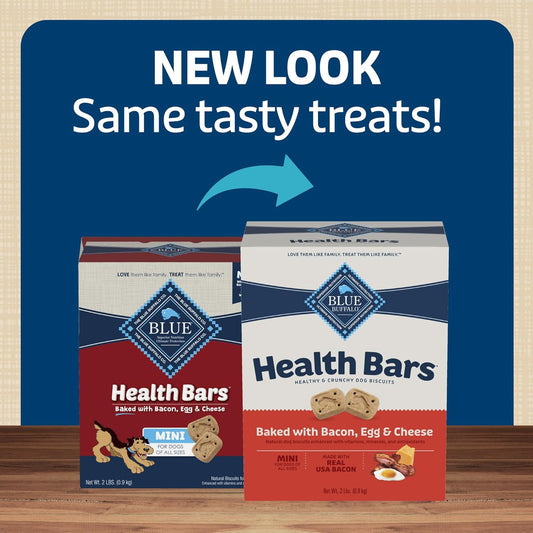 Blue Buffalo Mini Health Bars Crunchy Dog Biscuits, Oven-Baked With Natural Ingredients, Bacon, Egg & Cheese, 2-Lb. Box
