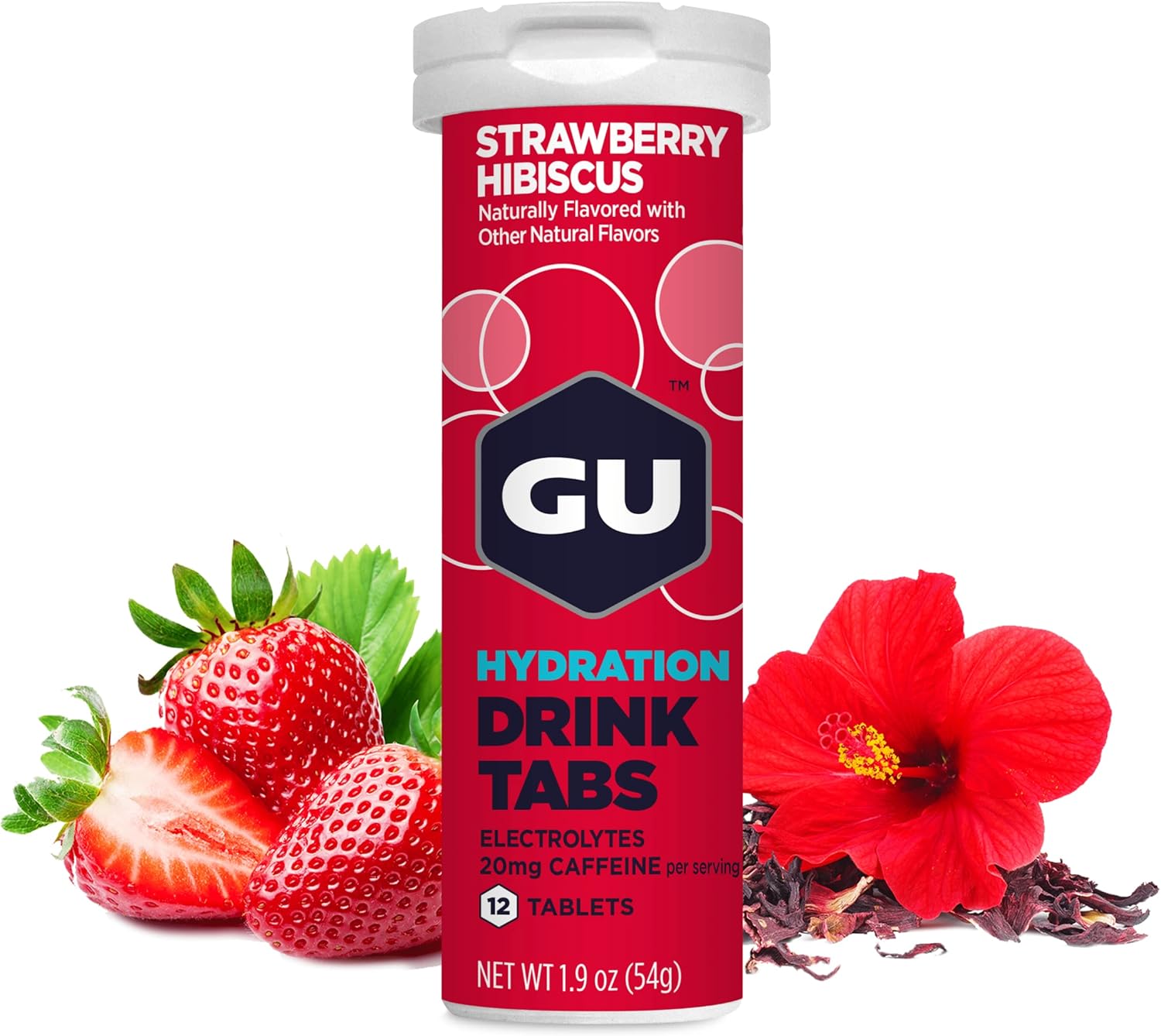 Gu Energy Hydration Electrolyte Drink Tablets, Enhanced Endurance Sports Drink For Running, Cycling, Triathlon, 4-Count(48 Servings), Strawberry Hibiscus