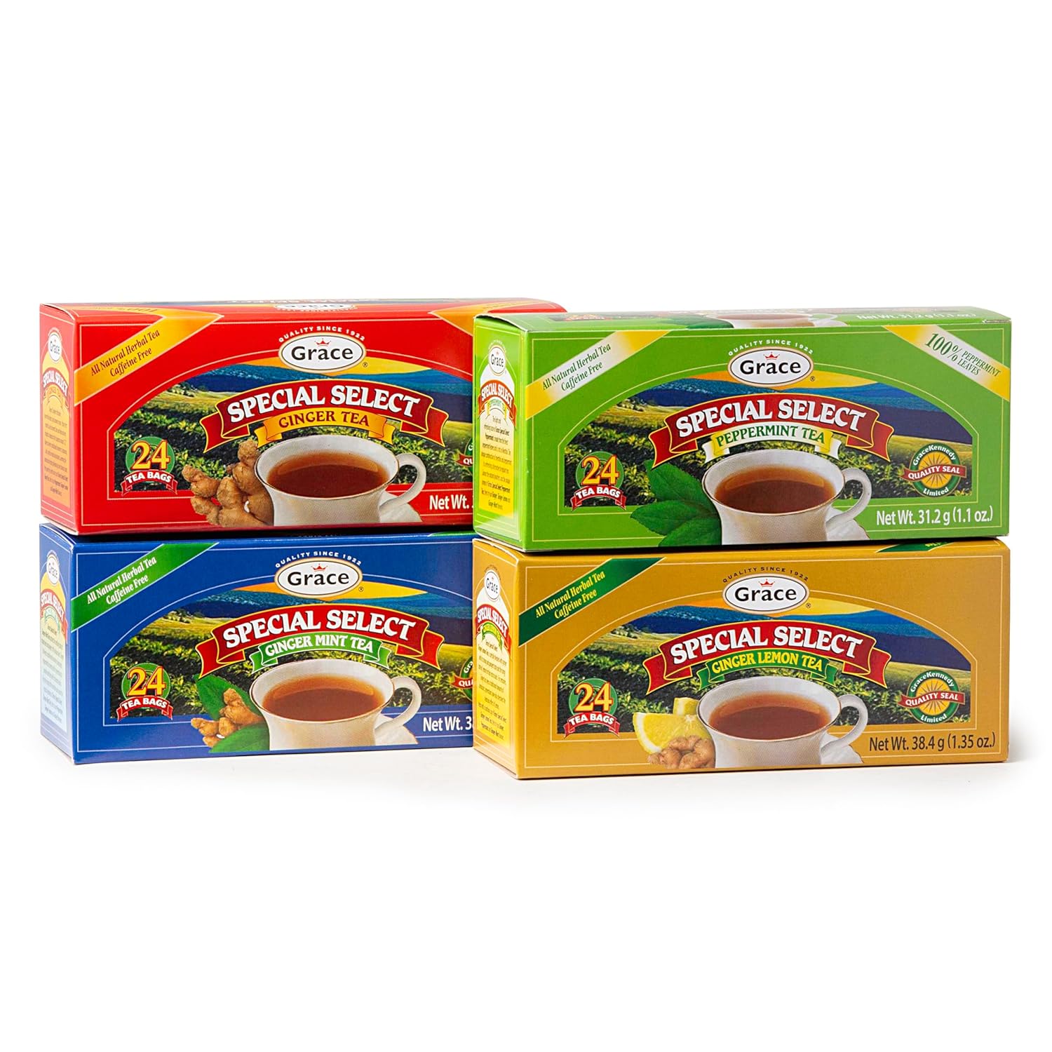 Grace Special Select Ginger, Gingermint, Ginger Lemon And Peppermiont Tea Variety Pack - 4 Boxes - 96 Total Tea Bags