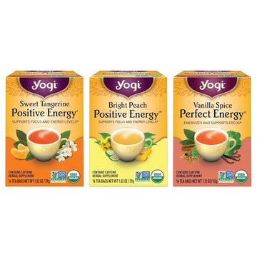 Yogi Tea Energy Variety 3 Pack-Organic Sampler-Includes Bright Peach Positive Energy, Sweet Tangerine Positive Energy & Vanilla Spice Perfect Energy