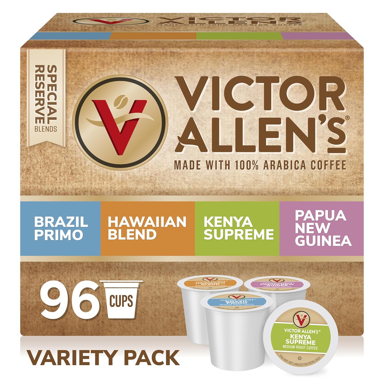 Victor Allen'S Coffee Around The World Variety Pack (Brazil Primo, Kenya Supreme, Kona Blend, Papua New Guinea), 96 Count, Single Serve Coffee Pods For Keurig K-Cup Brewers