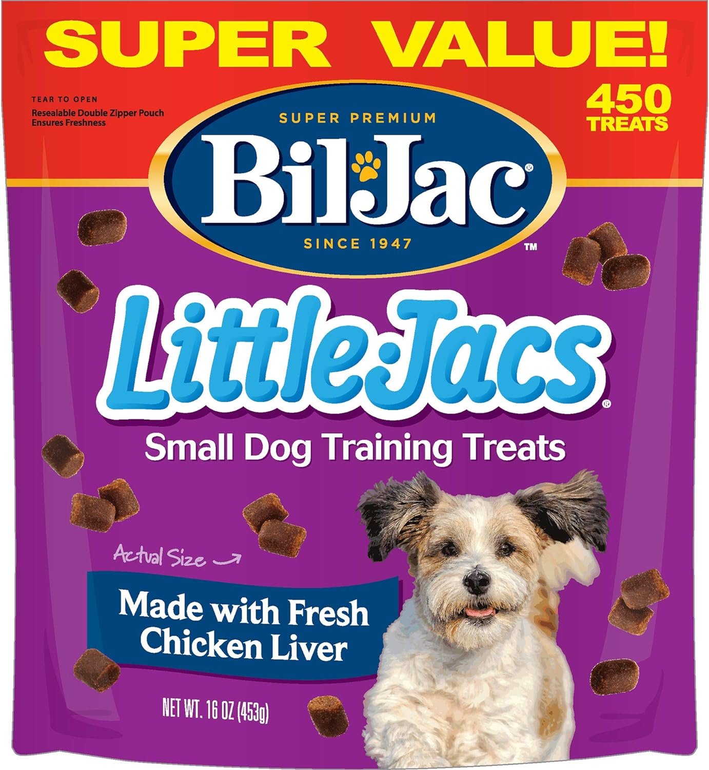 Bil-Jac Little Jacs Small Dog Training Treats - Soft Chicken Liver Dog Treats for Puppy Rewards - Real Chicken, No Fillers, 16oz Resealable Double Zipper Pouch (2-Pack)