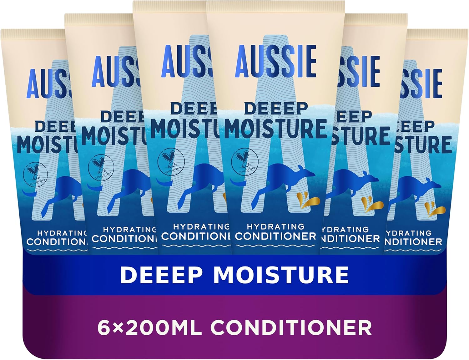 Aussie Deeep Moisture Vegan Hair Conditioner - For Very Dry, Thick And Curly Hair - With Avocado Oil, Jojoba Oil And Macadamia Nut Oil, 6 Units X 200 Ml